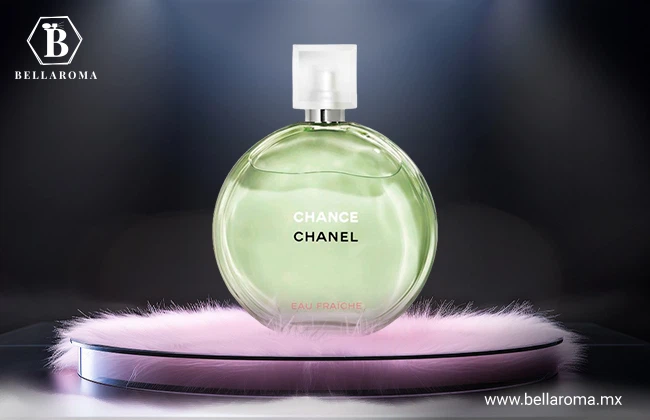 Frasco redondeado con tapa blanca del aroma Chance de Chanel