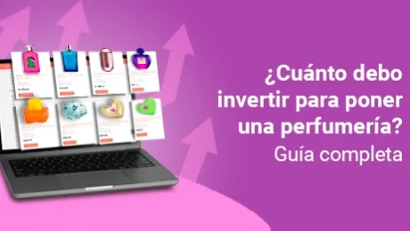 Laptop y fichas de productos de varios perfumes en venta como imagen destacada del artículo ¿Cuánto debo invertir para poner una perfumería?