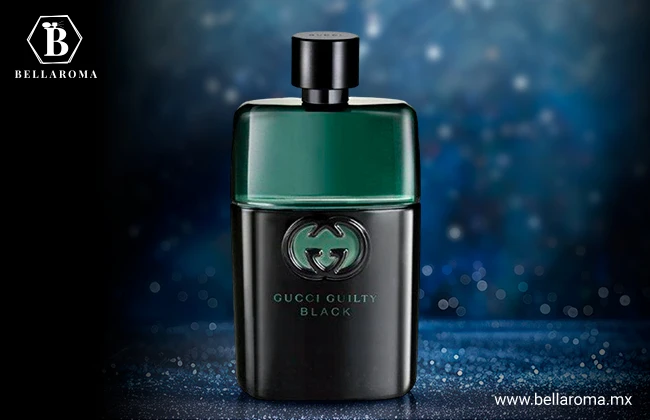 Botella negra y verde de la fragancia para hombre Guilty Black, una de las mejores para usar en invierno